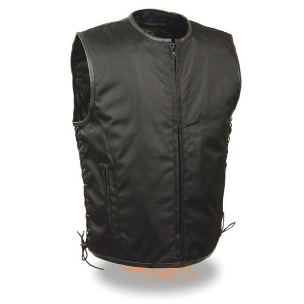 Perfect for Patches Men/'s Zipper Front Leather Side Lace Vest w// Gun Pockets